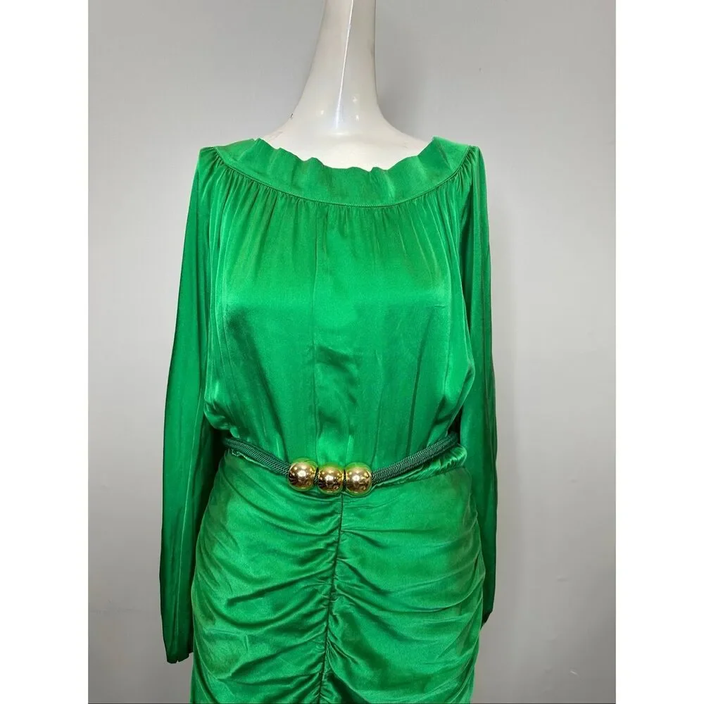 Silvia Tcherassi Claudette Silk Ruched Minidress In Green SMALL $1290